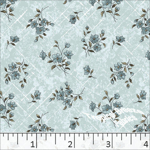 seafoam, Standard Weave Floral Print Poly Cotton Fabric 6247