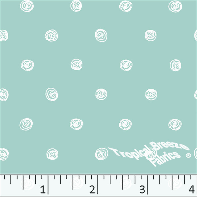 seafoam, Standard Weave Swirl Dot Poly Cotton Dress Fabric 6236