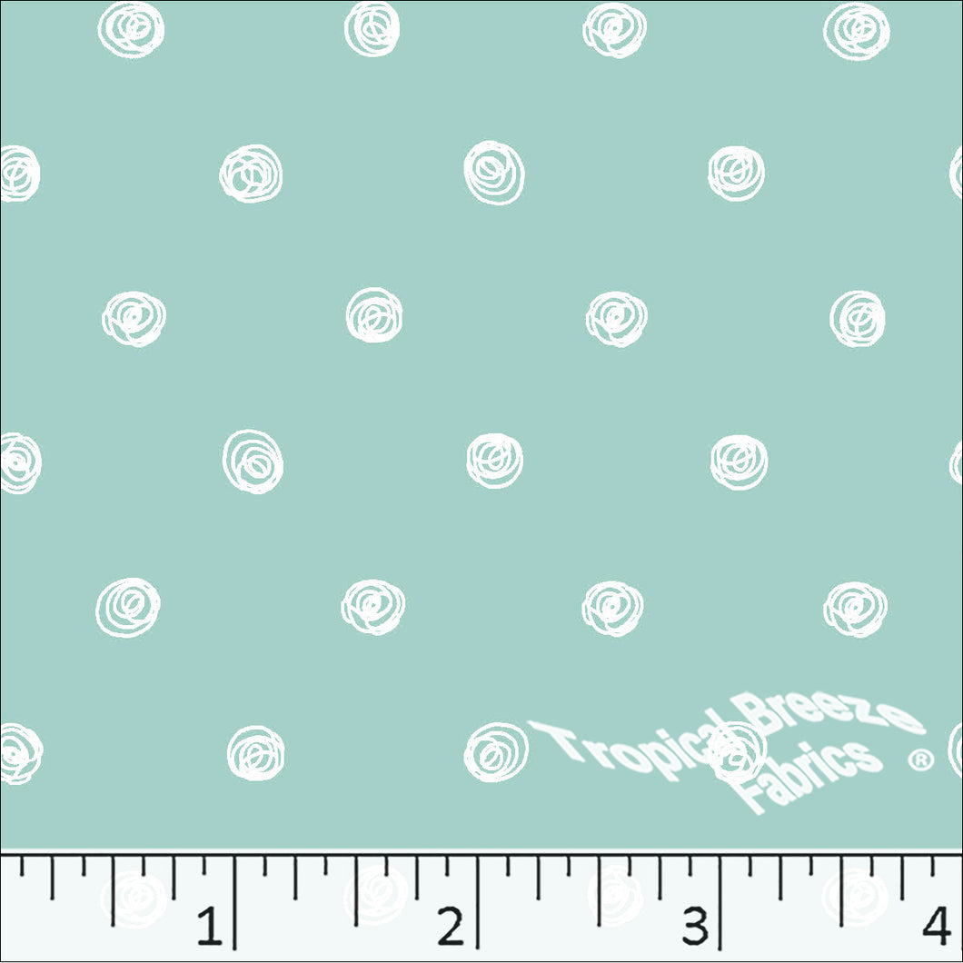 seafoam, Standard Weave Swirl Dot Poly Cotton Dress Fabric 6236