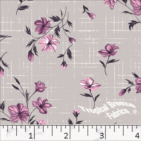 silver, Standard Weave Floral Poly Cotton Dress Fabric 6276