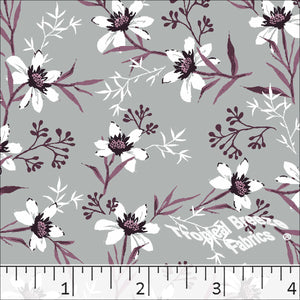 Standard Weave Floral Print Poly Cotton Fabric 6017 silver