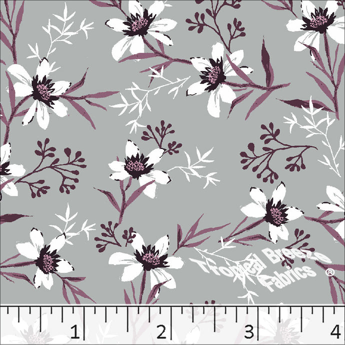 Standard Weave Floral Print Poly Cotton Fabric 6017 silver