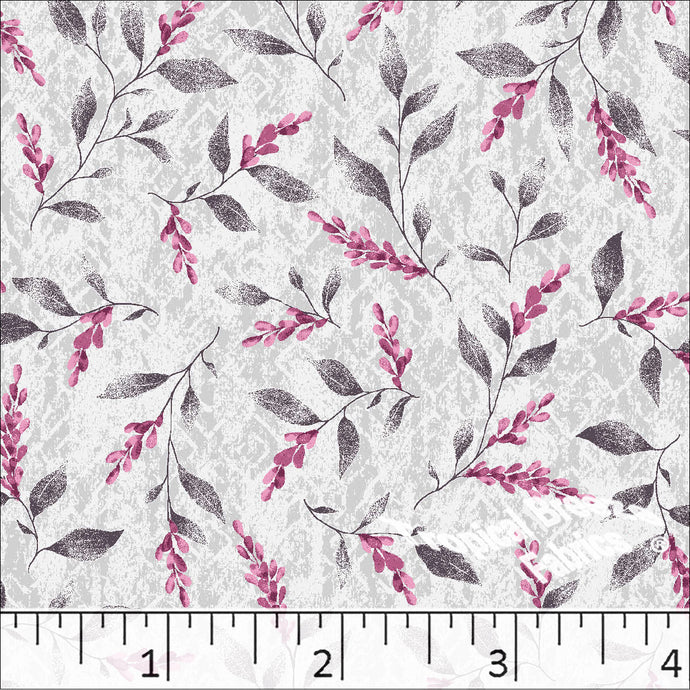 Silver, Standard Weave Floral Print Poly Cotton Fabric 6193