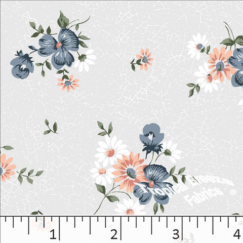 silver, Standard Weave Floral Print Poly Cotton Fabric 6314