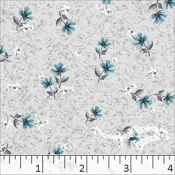 Standard Weave Tiny Floral Print Poly Cotton Fabric 6041 silver