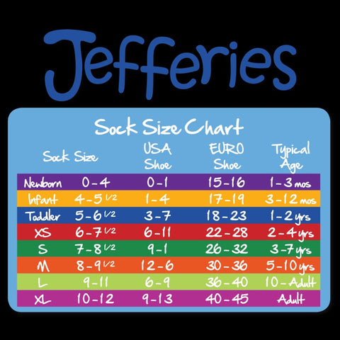 Size chart for Jefferies socks