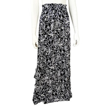 Black/White Floral Print Smocked Maxi Skirt with Ruffles SK4084-4315