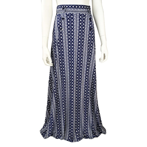 Navy/White Striped Button Tab Maxi Skirt SK4467-3510