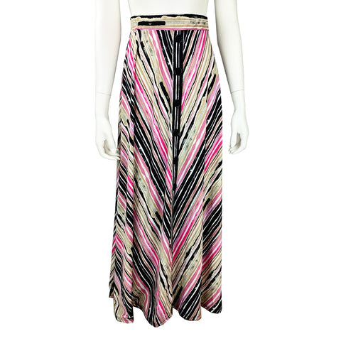 Black/Multi Stripe Button Maxi Skirt SK4564-2765