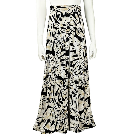 Black/White Monstera Button Maxi Skirt SK4564-3483