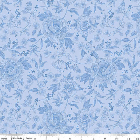 sky blue, Penelope Collection Large Floral Cotton Fabric C16640
