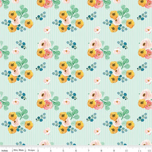 Cali Fabrics Retro Swirling Floral on Bright Green Double Brushed