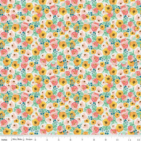 Spring Gardens Collection Floral Cotton Fabric C14112 sky
