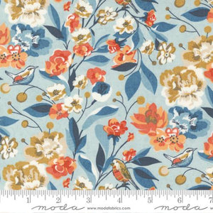 Nutmeg Collection Floral Birds Cotton Fabric sky blue