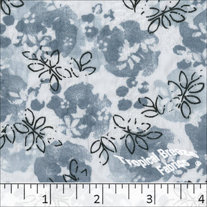 Plumeria Leaf Print Polyester Fabric 048331 slate blue