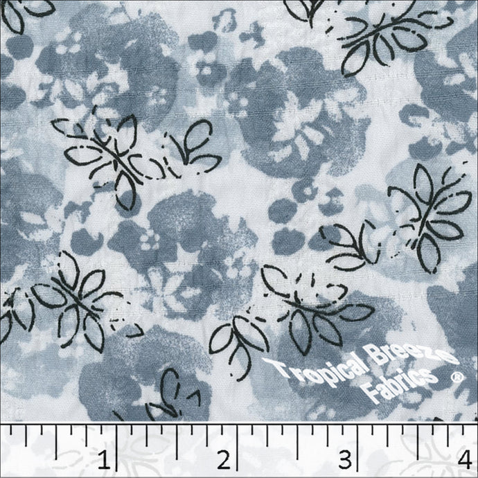 Plumeria Leaf Print Polyester Fabric 048331 slate blue