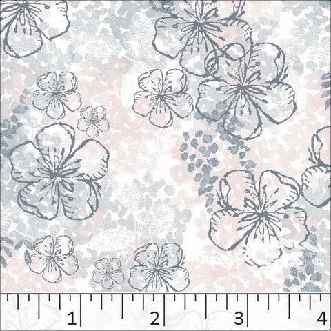 Large Floral Print Poly Cotton Dress Fabric Slate Blue