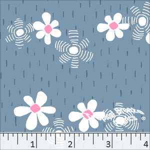 Poly Cotton Floral Dress Fabric Slate Blue