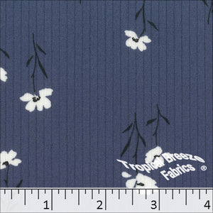 Slate Blue, Classic Rib Knit Floral Print Fabric 32849