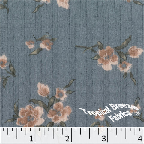 slate blue, Classic Rib Knit Floral Print Fabric 578615