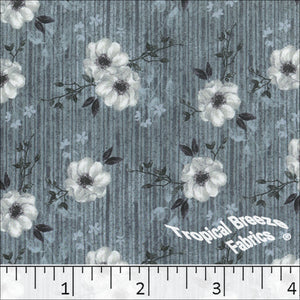 slate blue, Crinkle Creme Floral Print Polyester Fabric 042511 