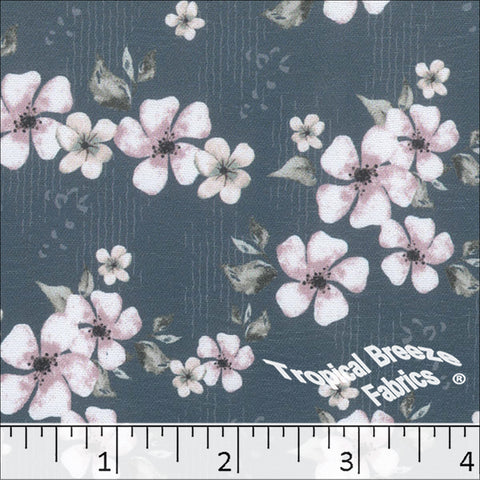 slate blue, Dream Crepe Floral Print Polyester Fabric 042522