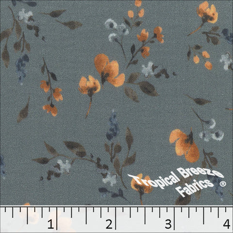 slate blue, Fine Line Floral Print Fabric 042623