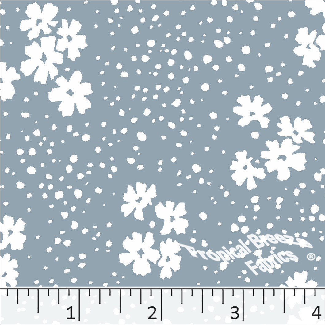 slate blue, Floral Poly Cotton Dress Fabric 6227
