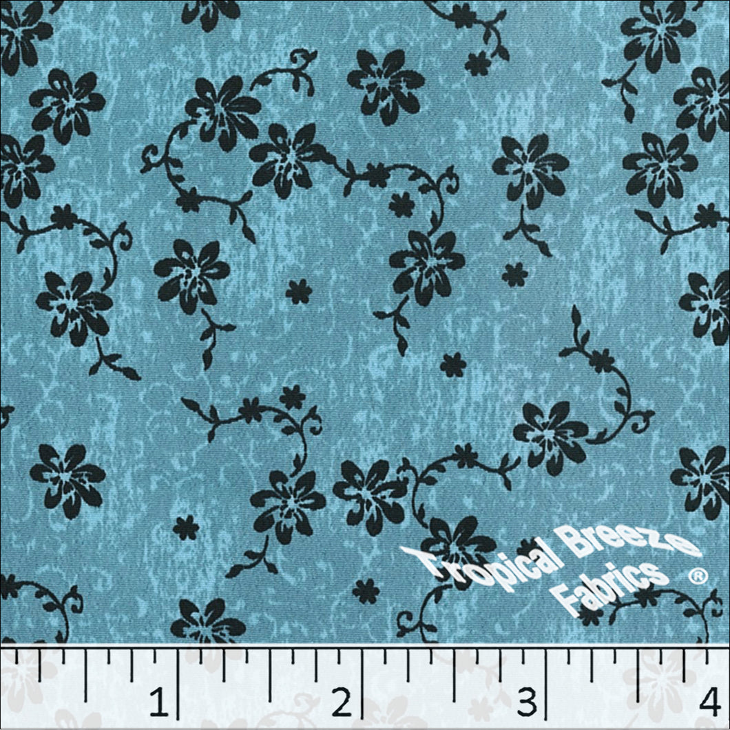 Koshibo Floral Print Polyester Fabric 048425 slate blue