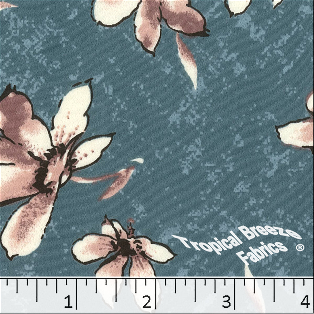 Koshibo Large Floral Print Polyester Fabric 048428 slate blue