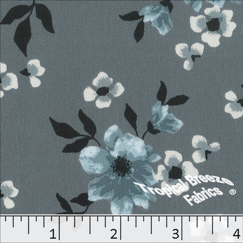 slate blue, Koshibo Large Floral Print Polyester Fabric 048614