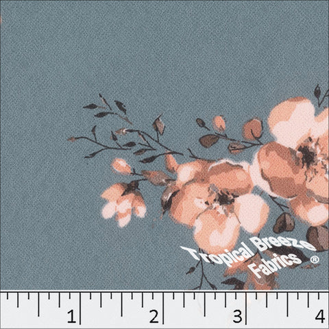 slate blue, Koshibo Large Floral Print Polyester Fabric 048626