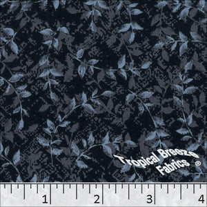 Slate Blue, Koshibo Leaf Print Polyester Fabric 048511