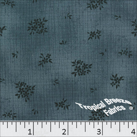 slate blue, Linen Crepe Floral Print Polyester Fabric 048528