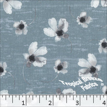 slate blue, Pick Stripe Floral Print Polyester Fabric 042512