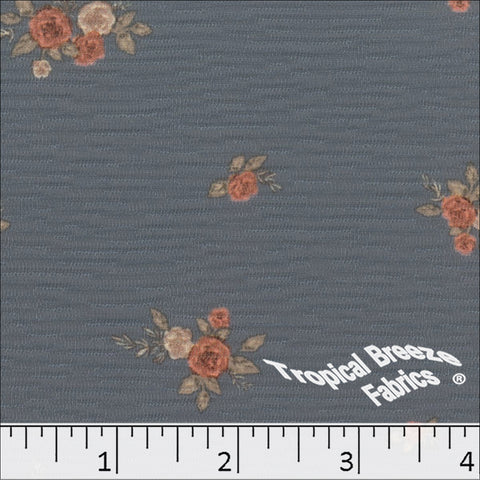slate blue, Rebecca Knit Floral Print Fabric 573619