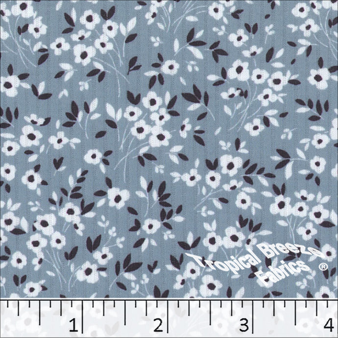 Ribbed Knit Tiny Floral Print Dress Fabric 32735 slate blue