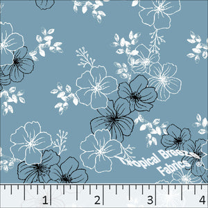 Standard Weave Floral Design Poly Cotton Fabric 6047 slate blue