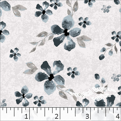 slate blue, Standard Weave Floral Poly Cotton Dress Fabric 6232