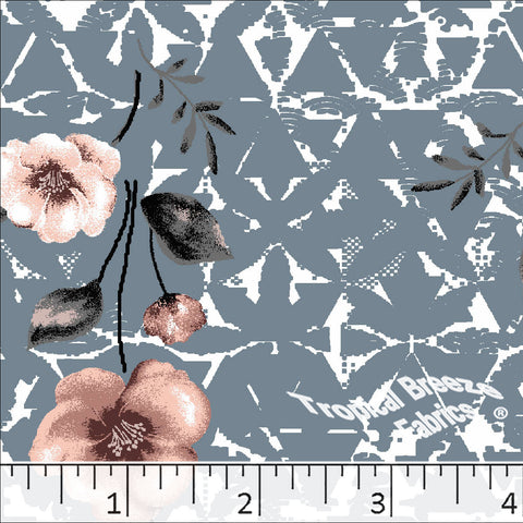 slate blue, Standard Weave Floral Poly Cotton Dress Fabric 6235