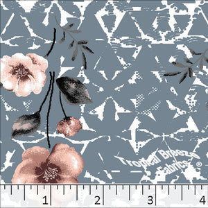 slate blue, Standard Weave Floral Poly Cotton Dress Fabric 6235