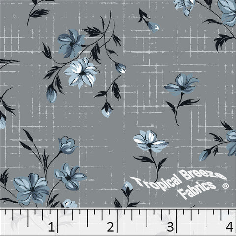 slate blue, Standard Weave Floral Poly Cotton Dress Fabric 6276