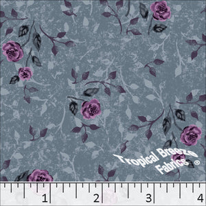 Standard Weave Floral Print Poly Cotton Dress Fabric 5983 slate blue