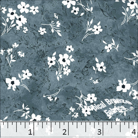 slate blue, Standard Weave Floral Print Poly Cotton Fabric 6250