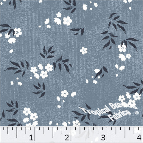 slate blue, Standard Weave Floral Print Poly Cotton Fabric 6291