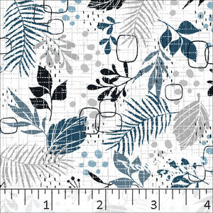 Standard Weave Foliage Print Poly Cotton Fabric 6018 slate blue