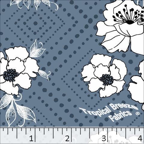 slate blue, Standard Weave Large Floral Print Poly Cotton Fabric 6317