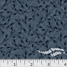 Slate Blue, Standard Weave Leaf Print Poly Cotton Fabric 6190