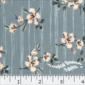 Slate Blue, Yoryu Floral Print Polyester Fabric 048513