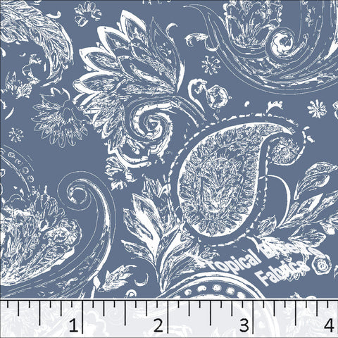 slate blue, Standard Weave Paisley Print Poly Cotton Fabric 6344